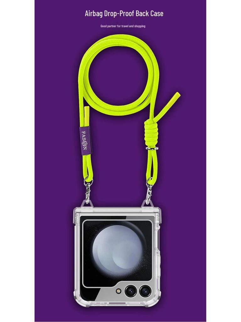 Etui Samsung Z Flip5 z zawiasem Airbag – Przezroczysty akryl, Pełne pokrycie, Smukłe ze smyczą