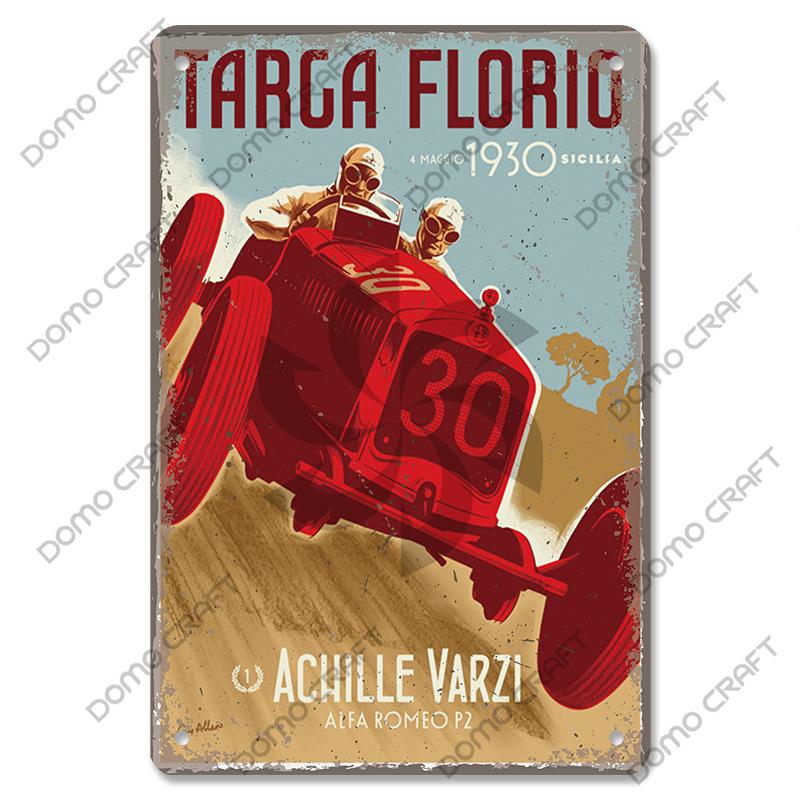 Racing Car Plaque Metal Tin Signs F1 Racetrack Vintage Metal Poster Wall Art Decor for Garage Racing Club Home