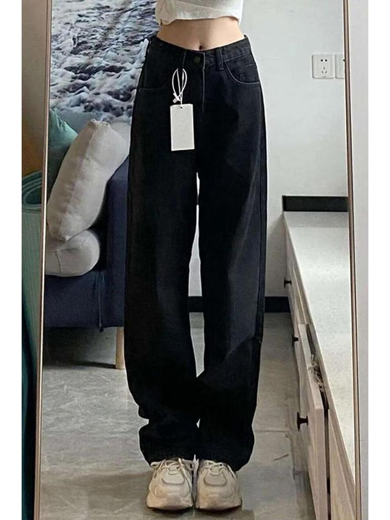 Plus Size High Waist Black Wide Leg Jeans for Women - Autumn/Winter Pear Shape Coverage, Slimming Loose Fit