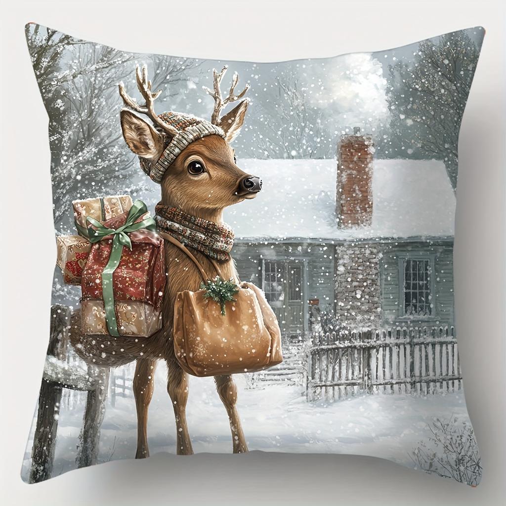 Christmas Scene Pillows Santa Snowman Deer Cottage Polyester pillowcase, sofa decorative cushion cov Headboard Pillow