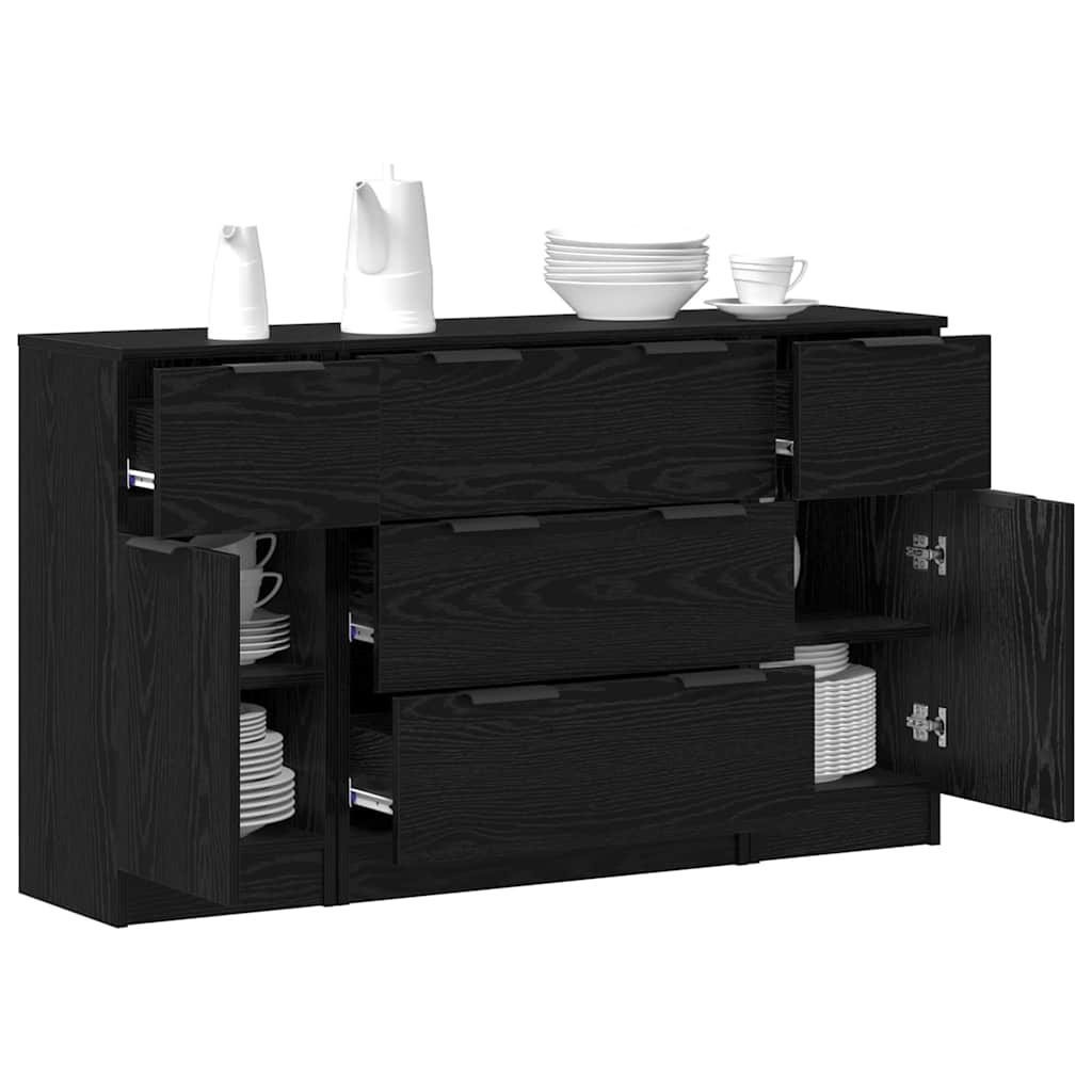 Sideboard 3 pcs Black Oak look Particleboard