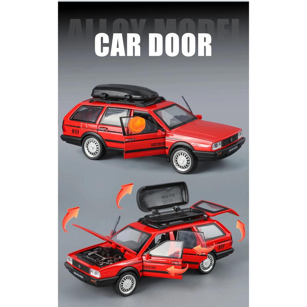 1/32 Volkswagen Santana Metalowy Model Samochodu Avant Kombi Odlewany Metalowy Pojazd Podróżny Model Samochodu Symulacja Dźwięku i Światła Zabawka dla Dzieci Prezent