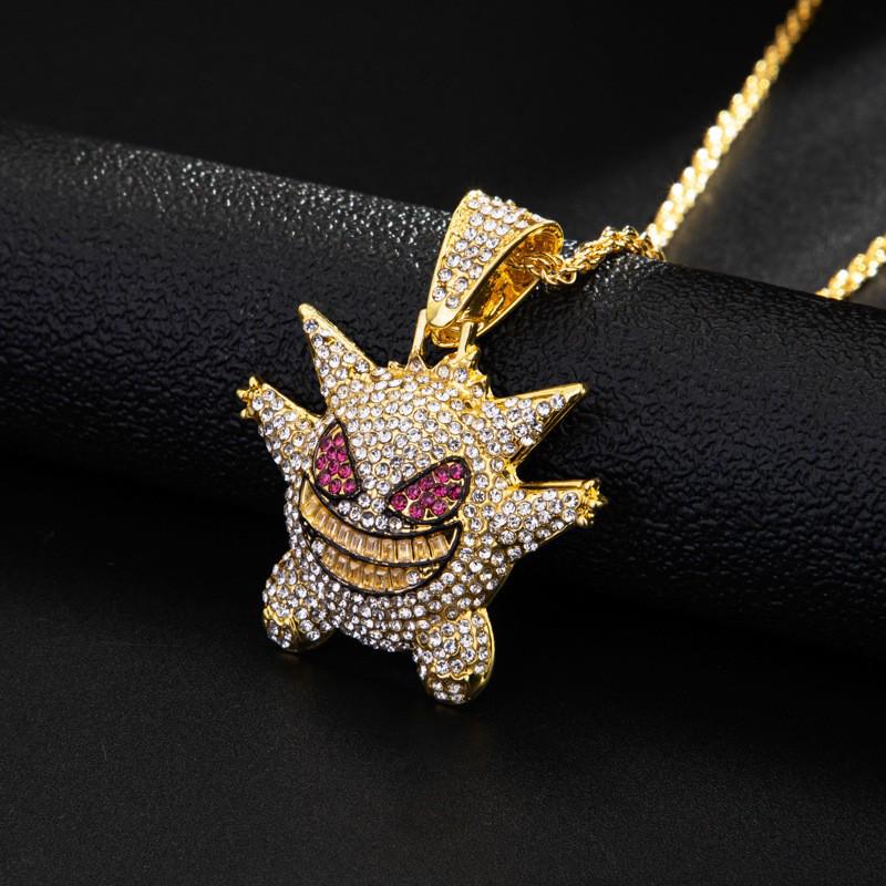 European & American Cartoon Anime Gengar Pendant Little Monster Rhinestone Hip Hop Necklace