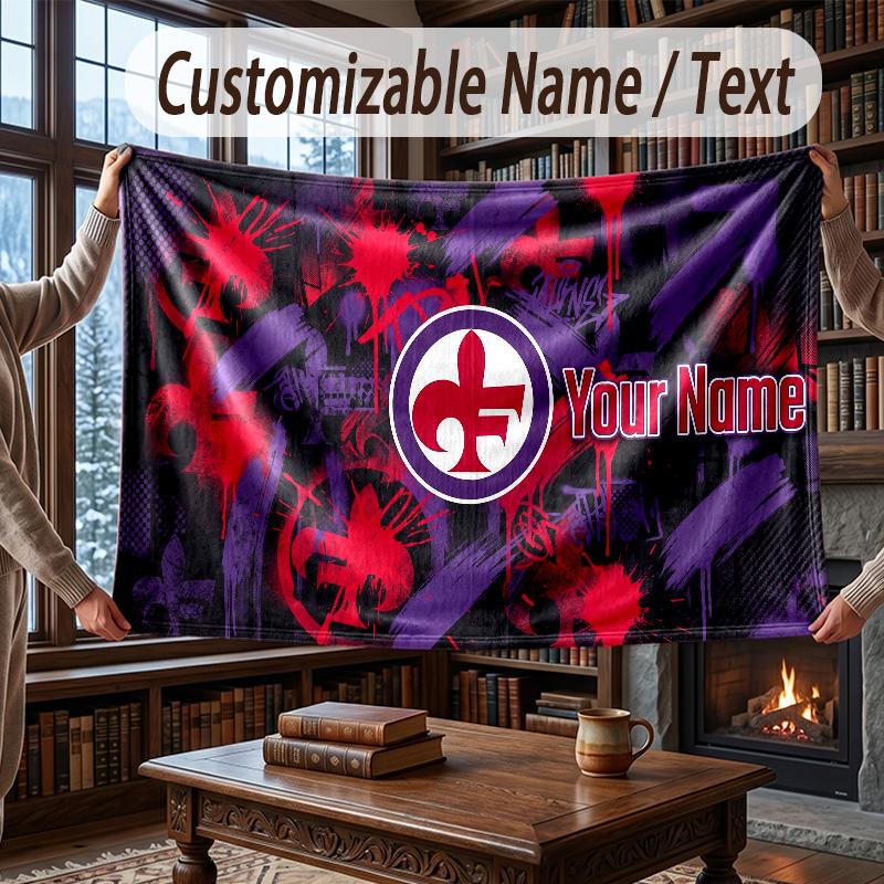 Custom Name Flannel Throw Blanket Fiorentina FC Pattern Warm Home Decoration