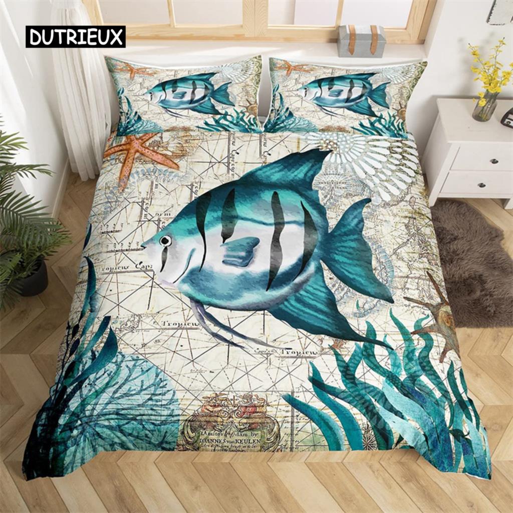 Marlin Schwertfisch Bettbezug Kawaii Marine Leben Bettwäsche Set Mikrofaser Ozean Thema Big Pike Fisch Quilt Abdeckung Einzel Twin King
