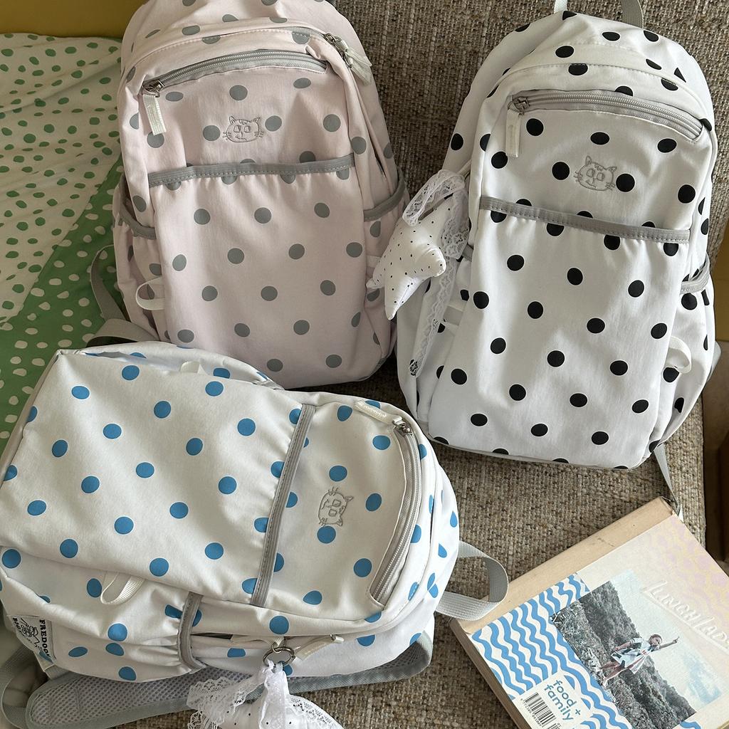 Schoolbag Korean new niche polka dot backpack travel high value college student schoolbag simple foreign lightweight backpack
