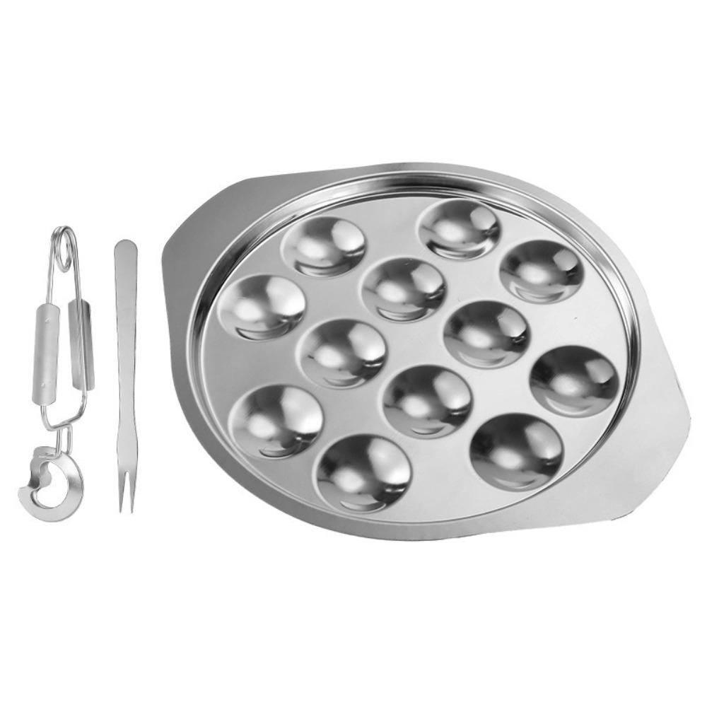3PCS/SET Stainless Steel Escargot Serving Tray Elegant Seafood Plates Creative Oyster Plate  Cooking