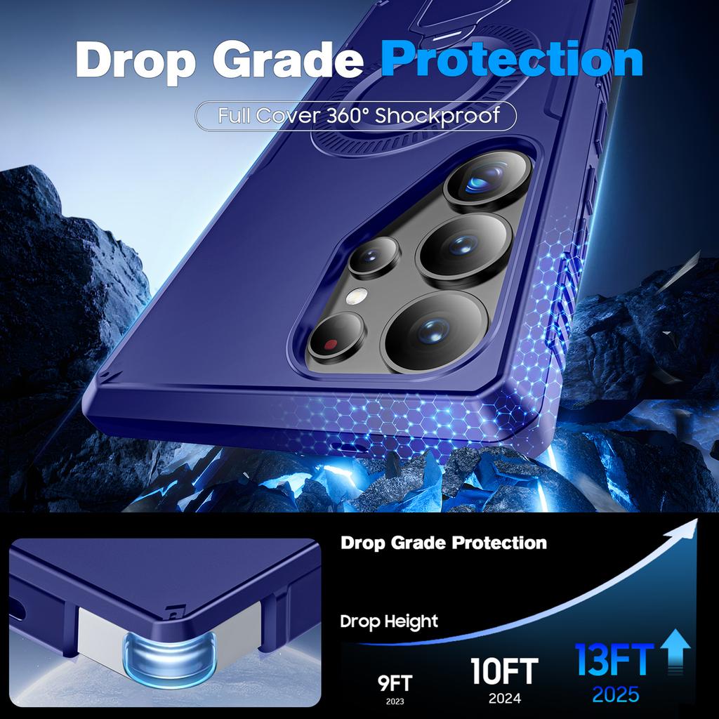 For Samsung Galaxy S25 Ultra With 360° Spin Stand,Military Grade Protection,Fit for Magsafe,Shockproof Case With Kickstand-Blue
