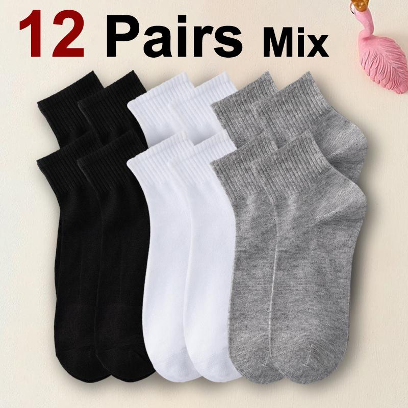 6/12/30 Pairs Men Mid Socks Business Sports Sweat Absorption Breathability Spring Summer Solid Color Soft No Pilling Casual Sock
