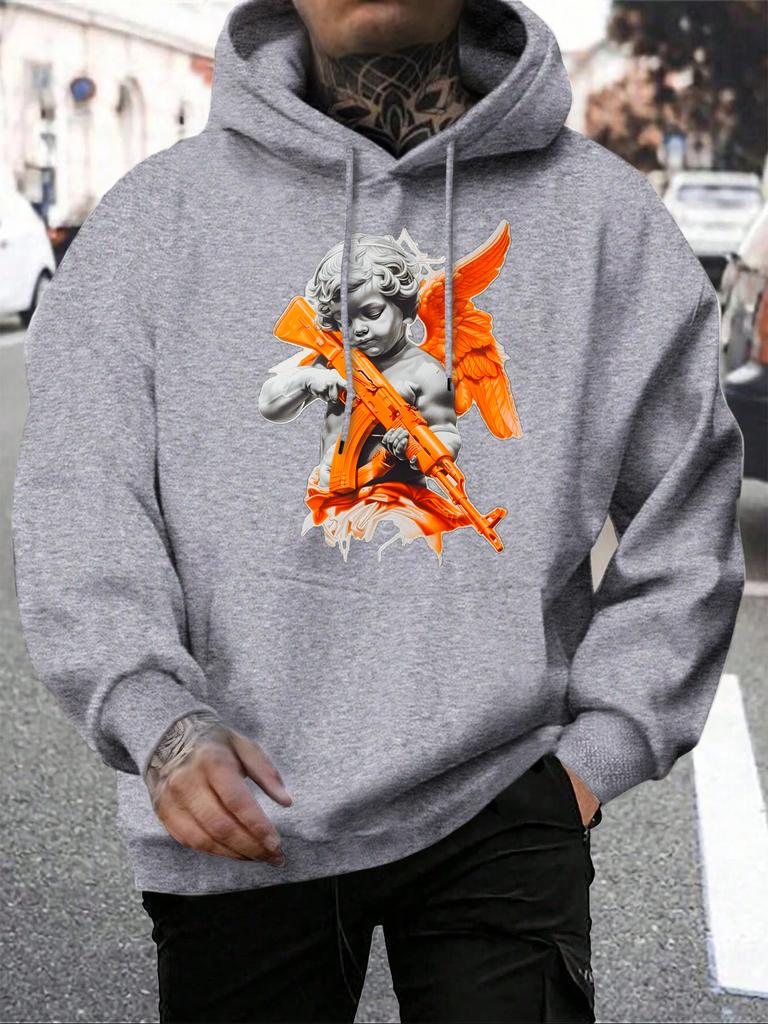 Angel Boy With Wings Holding A Gun Prints Hoody Men Casual Street Pullover Autumn Fashion Hoodies Multicolor Pocket Clothes