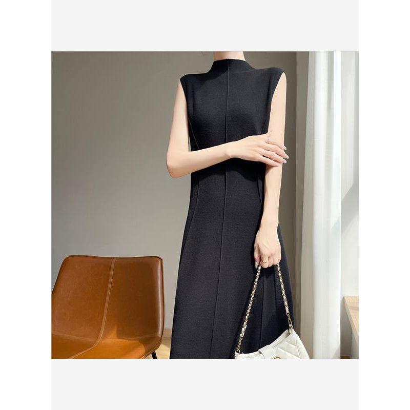 

Sleeveless Knitting Dress Women s Half Turtleneck Silm Slim Looking Fancy Temperament Base Vest Woolen Skirt Spring New Black M(Code [Collection plus purchase courtesy]])