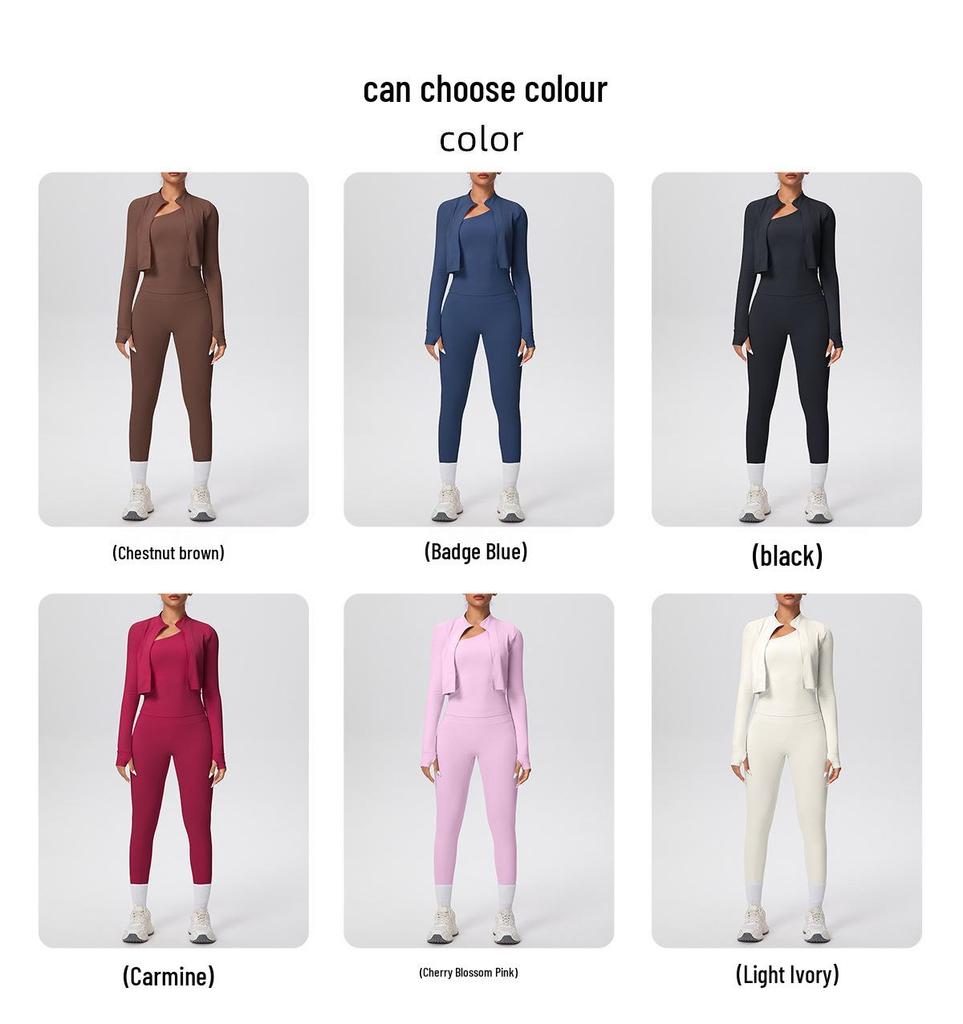 Cloud-like Quick-dry Zipper Jacket & High-waisted Yoga Suit - 3pc Outdoor Running Fitness Set