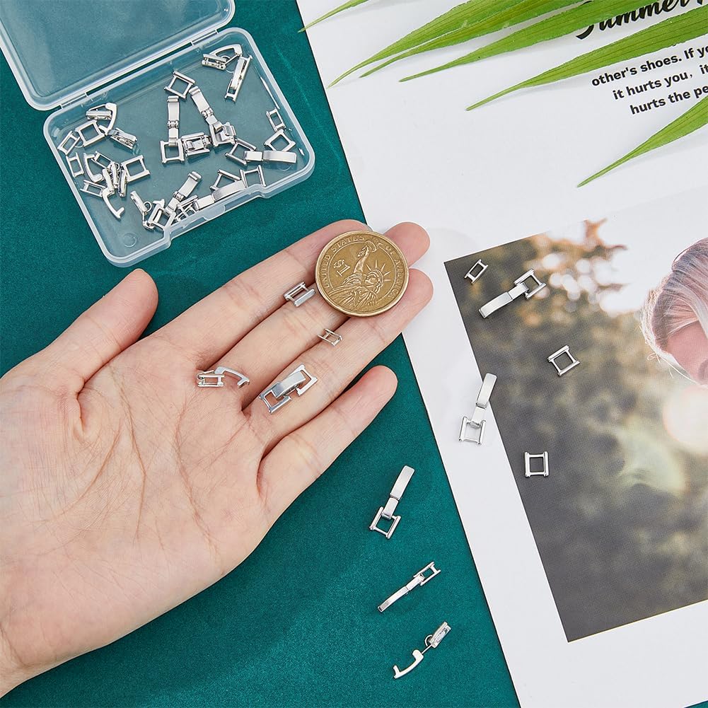 SUPERFINDINGS 20Pcs 2 Styles Platinum Fold Over Clasps Brass Bracelet Necklace Jewelry Clasps Foldover Clasps Watch Band Clasps Closure End Caps for