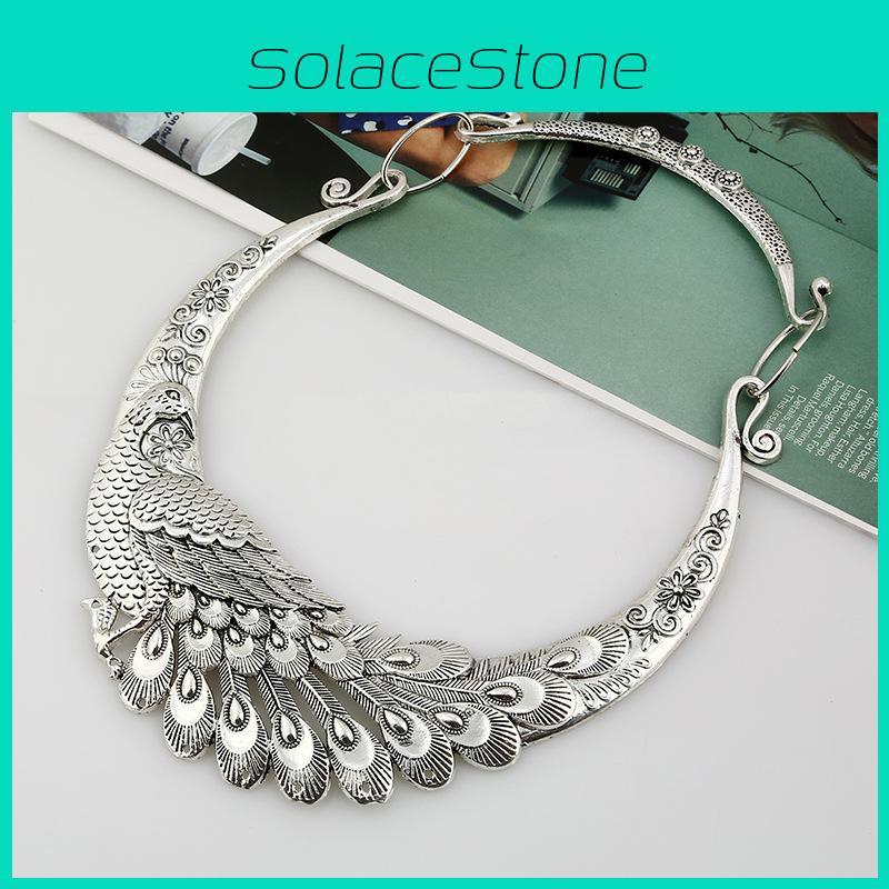 Peacock Animal Pendant Necklace With Retro Silver Finish For Fashion Accessories