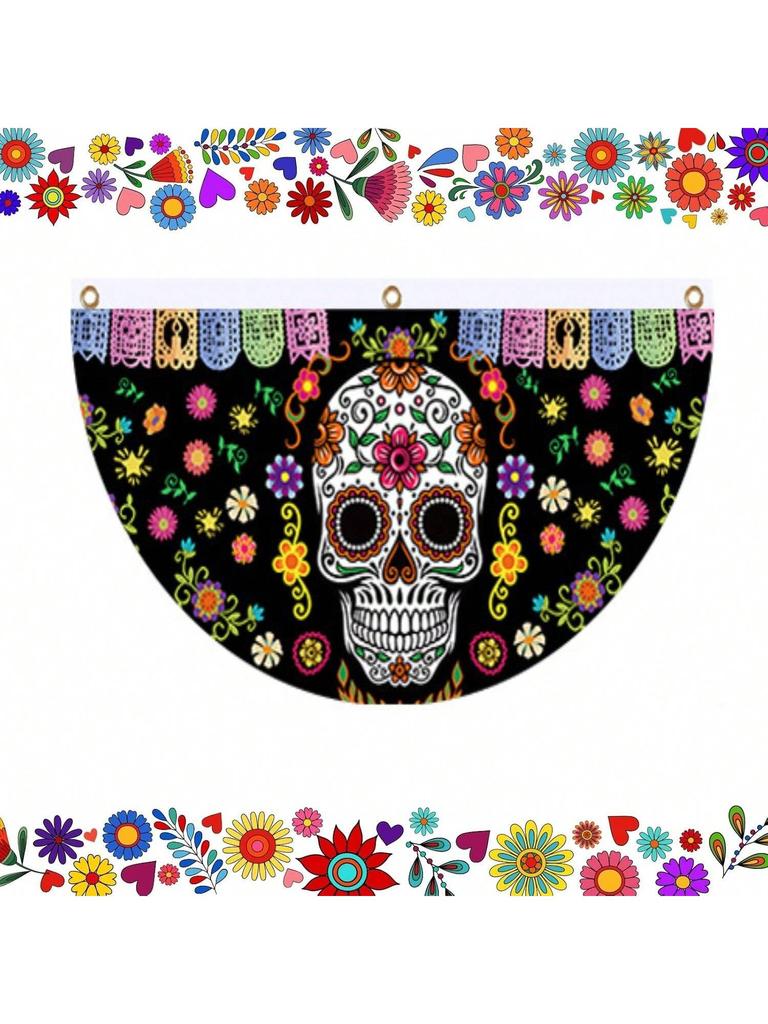Day Of The Dead Decorative Fan Flag Background Indoor Outdoor Holiday Decorative Hanging Flags