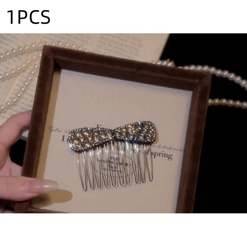 Rhinestone Bow Bangs Upside Down Comb Hairpin Female New Exquisite Flash Diamond Disc Hair Comb Premium Sense Broken Hair Card