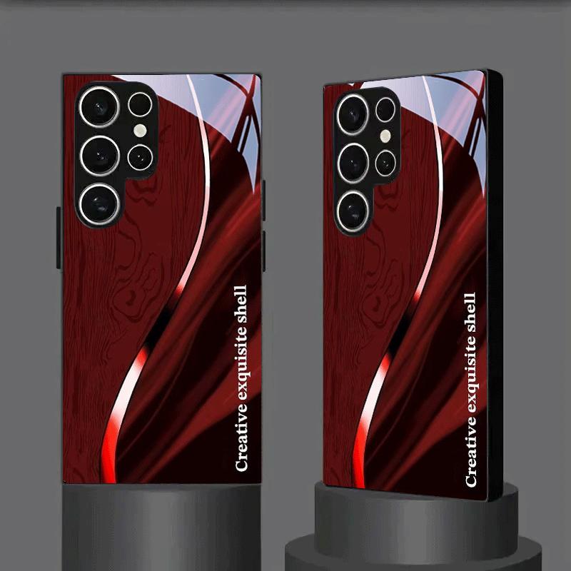 Deep Red Creative Tempered Glass Phone Case Suitable for Samsung GalaxyS26 S25 S24 S22 S21 S20FE Ultra Plus Anti Drop Back Cover