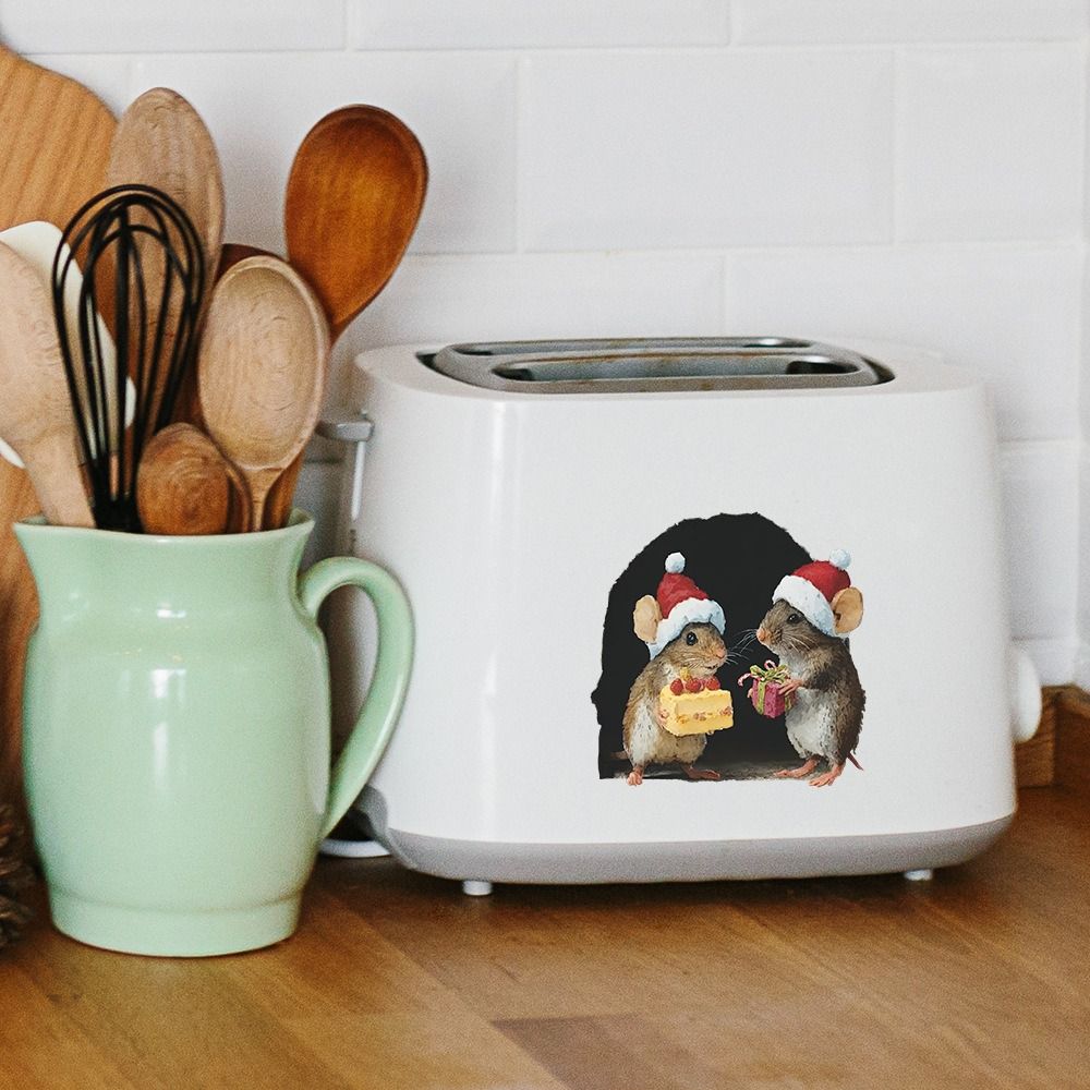 5Pcs New Mouse Theme Christmas Wall Stickers Cute Design Small Size Xmas Decoration Merry Christmas Decor Holiday Decor