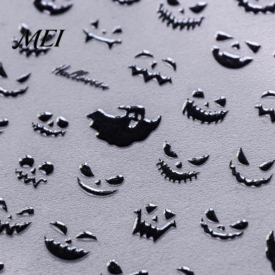 Nail Decor Sticker Halloween 3D Embossed Stickers, Skeleton Hand Pumpkin Spider Bat Art Decals, Gothic Manicure Decoration Decals for Holiday