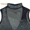 Lady Evening Dress Rhinestone Decor Mesh Patchwork Sleeveless Skinny Round Neck Wedding Party Maxi Dress for Prom Club Formal Banquet