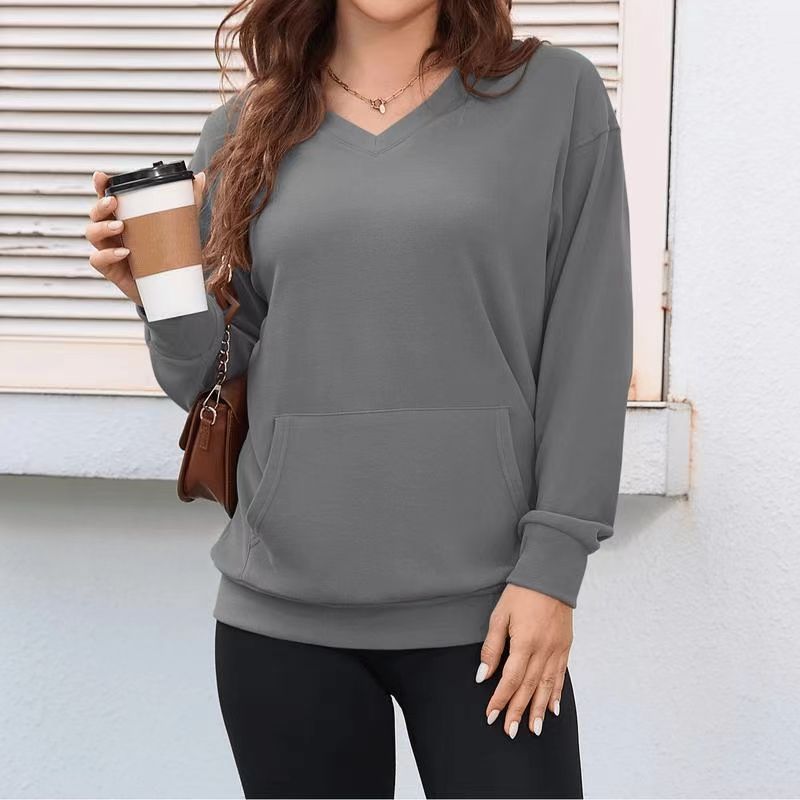 Women's V-Neck Hooded Sweatshirt with Front Pocket, Casual Pullover