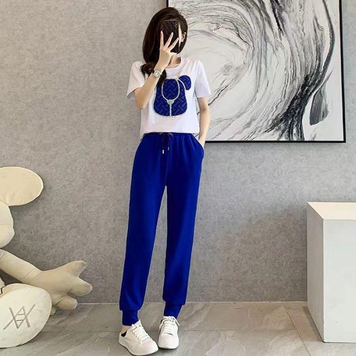 Fashionable Sports Suit for Women in Summer, Age-reducing, Versatile Short-sleeved Casual Trousers Two-piece Set