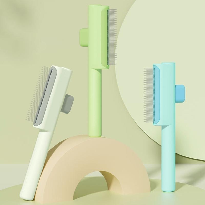 Cats Grooming Brush With Release Button Pet Hair Removal Comb For Short Long Hair Cats Massaging Shedding Cleaning Tool