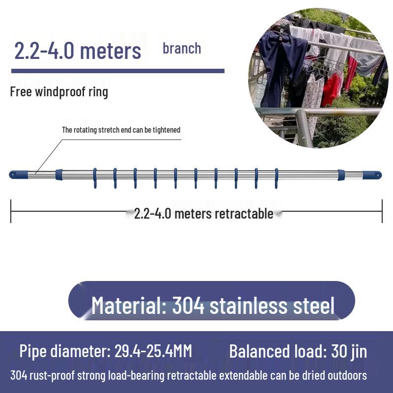 Retractable No-Drill 304 Stainless Steel Balcony Clothes Drying Rack Pole
