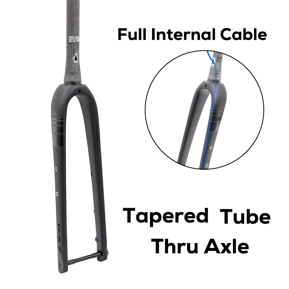 RACE Full Carbon Fiber Full Internal Cable Gravel Front Fork,Tapered Tube,Max Tire 700x45C,QR 9x100mm,Thru Axle 12x100mm,T1000 Tapered Thru Axle