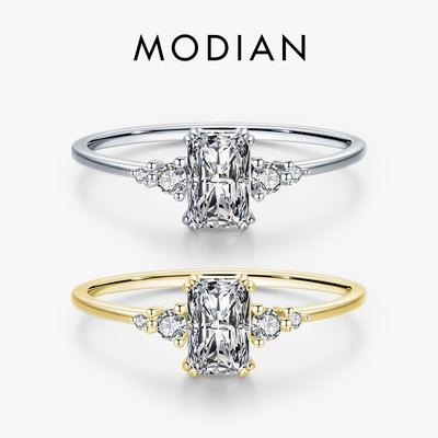 Modian Rechthoek Dazzling Ring 925 Sterling Zilver Clear Zirconia Vinger Ringen Voor Vrouwen Bruiloft Fijne Sieraden Anel