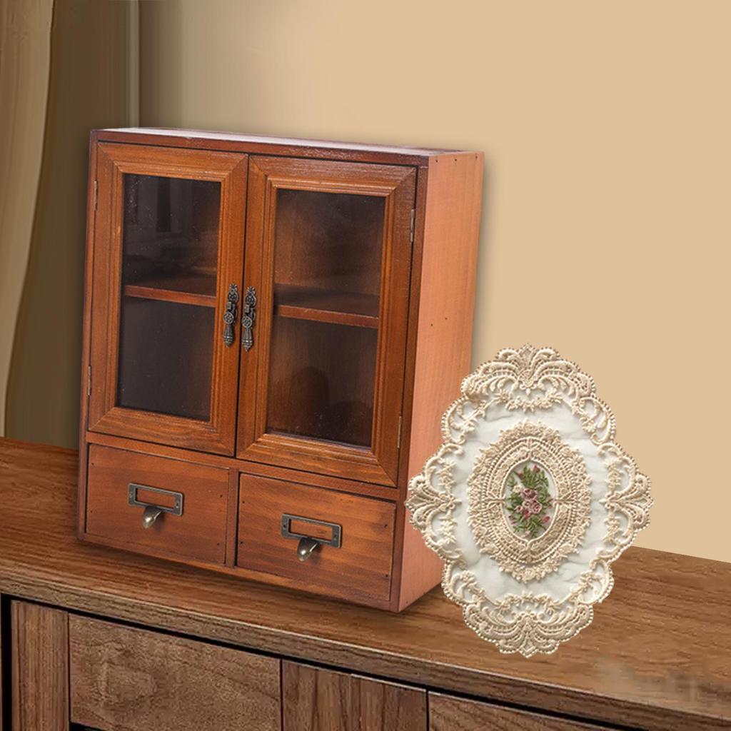 Wooden Storage Cabinet Cosmetic Box Multifunction Makeup Shelf Rack with Compartments Desk Organizer
