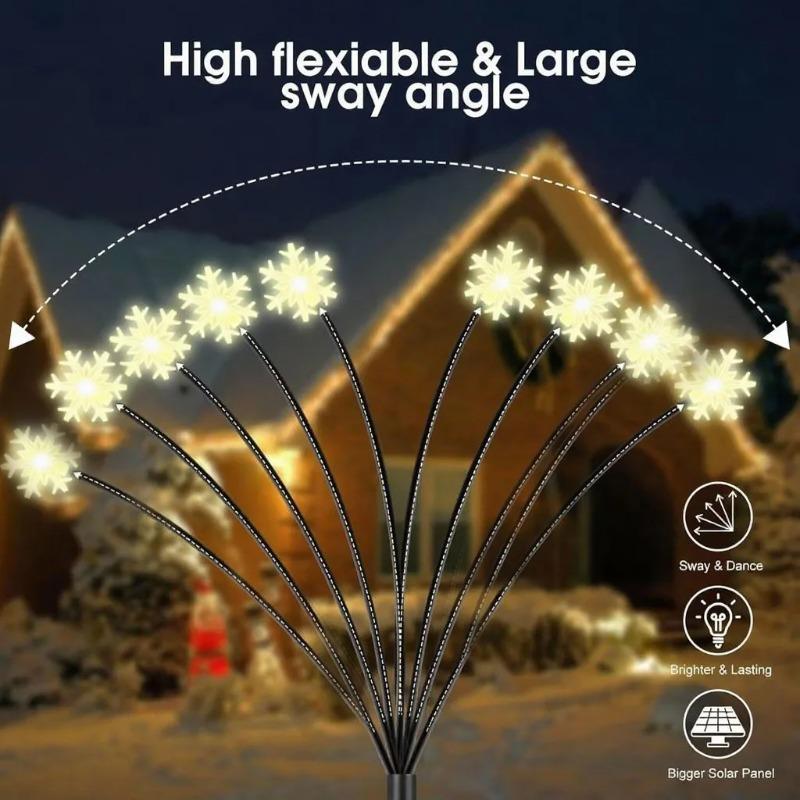 1PC Snowflake Solar Christmas Decorations 2 Modes Swaying Garden Lights Outdoor Pathway Solar Lawn Decor Stake Light Warm Light