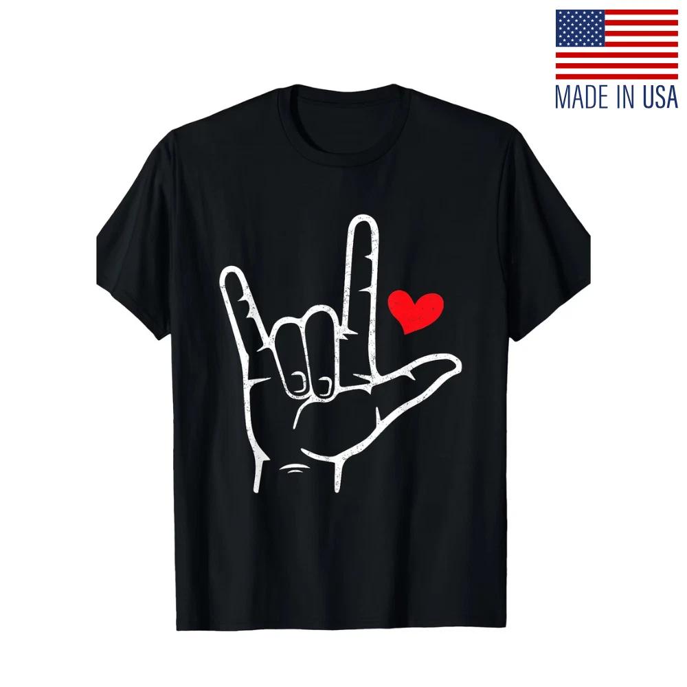 Valentine S Day I Love You Sign Language Heart Graphic T-Shirt - Soft Breathab XL