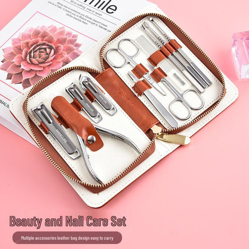 7-Piece Stainless Steel Manicure Set with Leather Case - Nail Clippers and Scissors