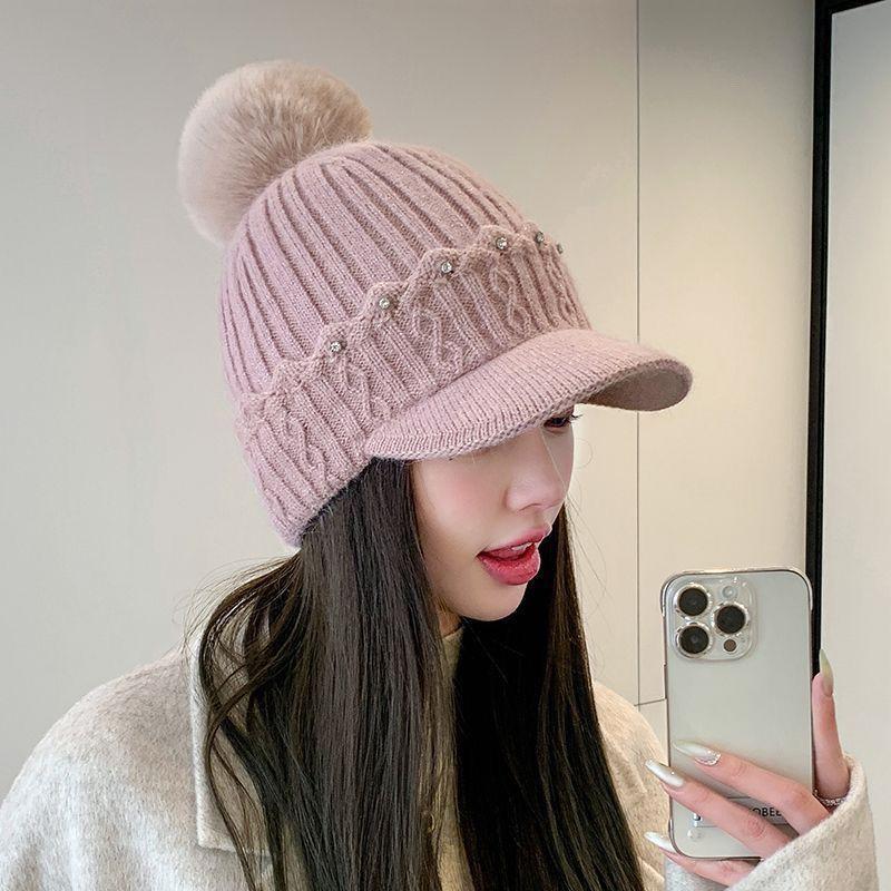 Hat Women's Winter Fleece Knitted Hat Cold-proof and Warm Ear Protector Cap Fashion Thickened Wool Hat