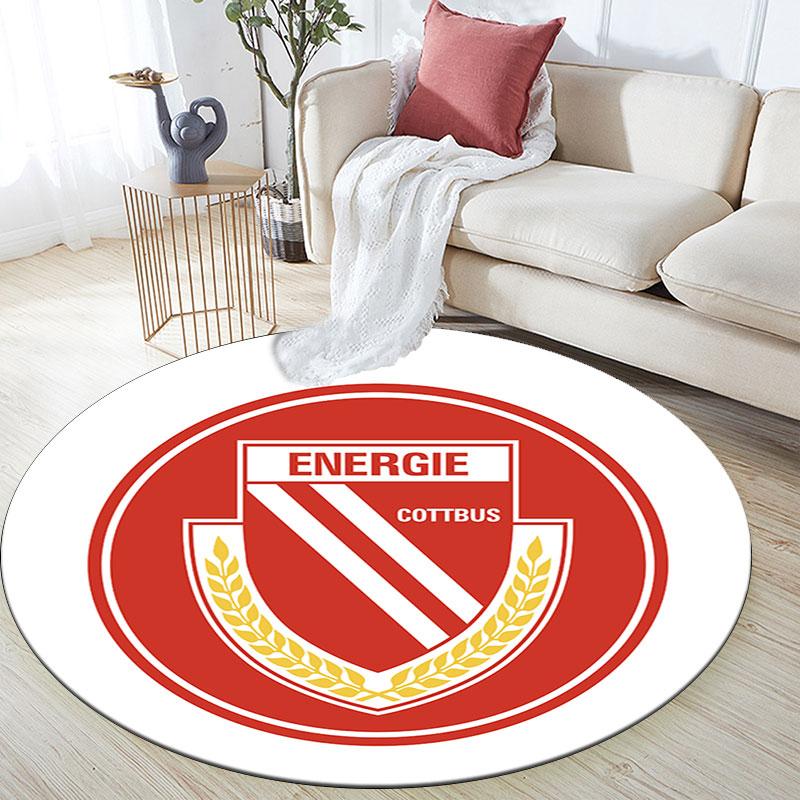 Energie Cottbus Logo Printed Round Rug, Non Slip Washable Circular Carpet For Living Room Bedroom Playroom, Sports Fan Decor, Holiday Birthday Gift