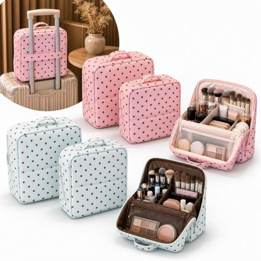 Waterproof Travel Storage Bag Multi-layer Handbag Polka Dot Stand-up Cosmetic Bag For Women