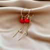 Natural Silver Needle Red Tassel Heart & Pearl Earrings for Women - Face-Slimming, Fashionable Wedding Jewelry