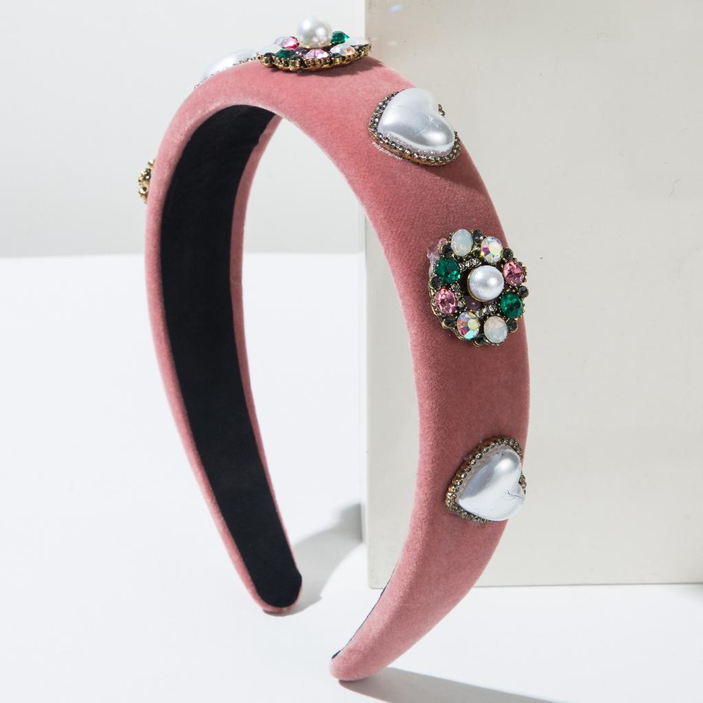Cross-border European American Valentine's Day Alloy Pearl Peach Heart Diamond Sweet Elegant Hair Band Headband Festival Dating