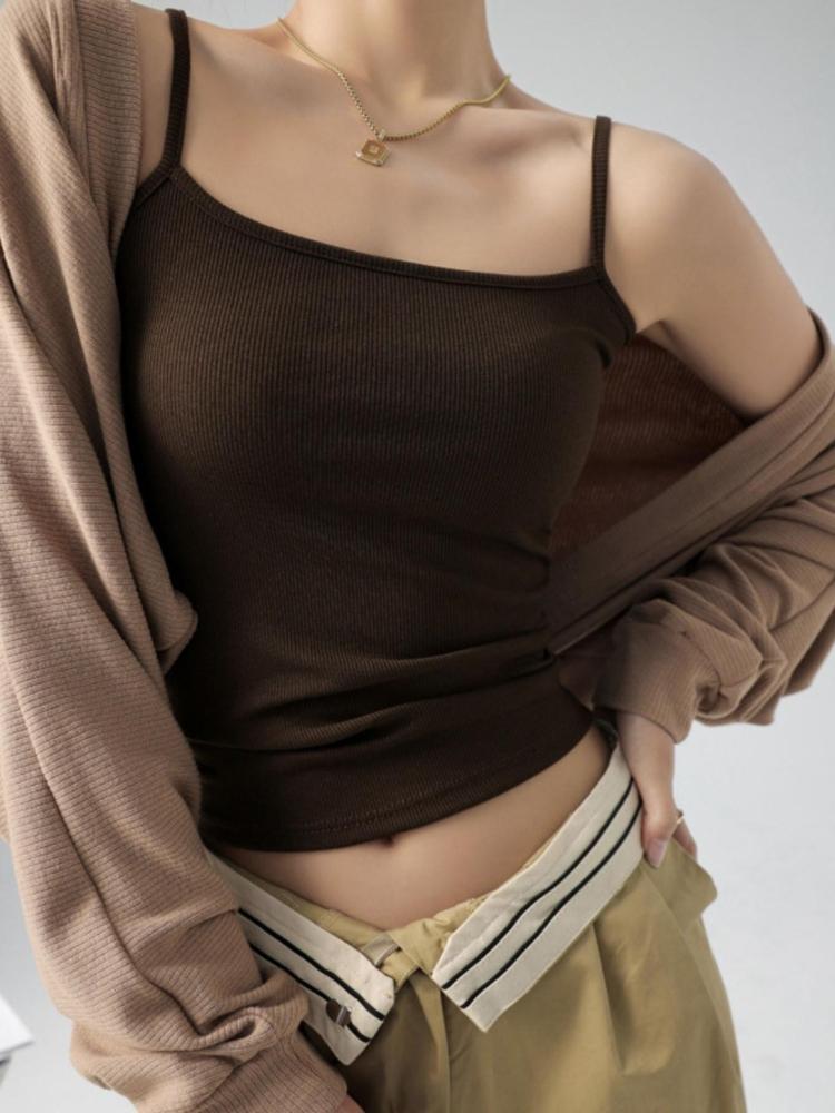 

U Neck Knit Tank Top Straps Crop Tops Women Summer Camis Solid Color Yoga Camisole Fashion SportsTube Female Sleeveless Cropped Y2K Girl Clothes XL кавовий