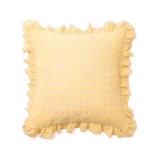 Francfranc EMB Flower Frill Cushion Cover 45cm x 45cm Yellow x Pink (C-004)