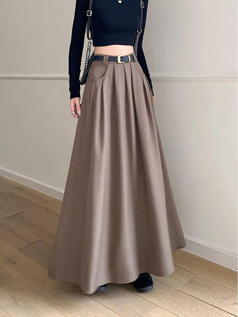 2026 New High-Waist A-Line Chic Long Suit Half-Skirt for Women - Spring/Autumn Korean Style Slimming Umbrella Skirt