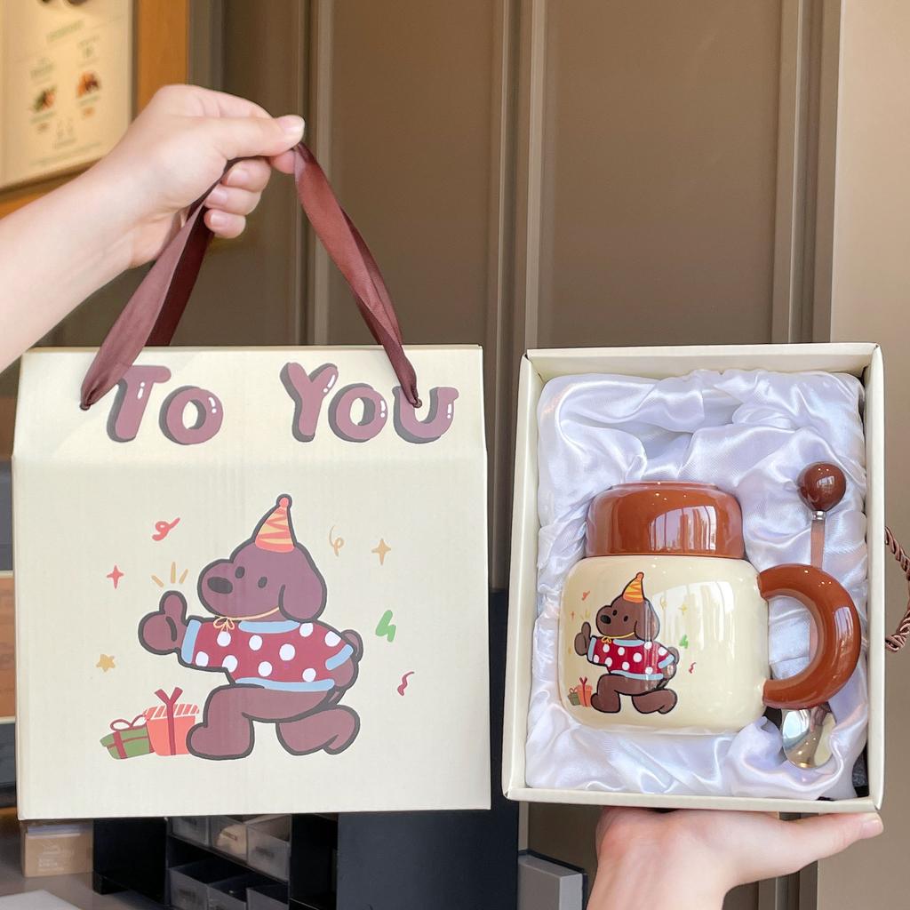Souvenir Girls Cute Ceramic Mug with Lid Puppy Water Cup Creative Practical Cup Men's Coffee Cup Gift