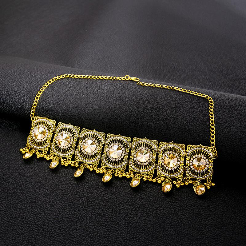 Vintage Gold Gemstone Necklace & Ring Set with Diamond Tassel