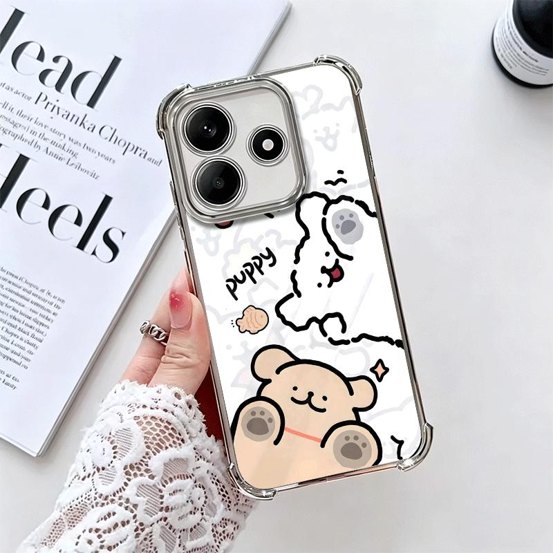 Kawaii Line Puppy Cute Soft Phone Case For Xiaomi Redmi Note 14 15 Pro Plus 13 12 11S 11T 5G 10 9S 9 Plating Anti-Fall Fundas