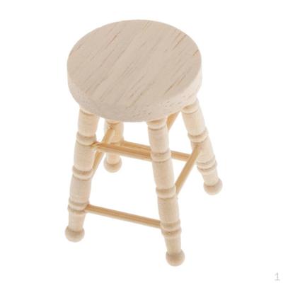 Runder Hocker aus Holz, antiker Fußhocker, Barhocker für 1/12 Puppenhauszubehör