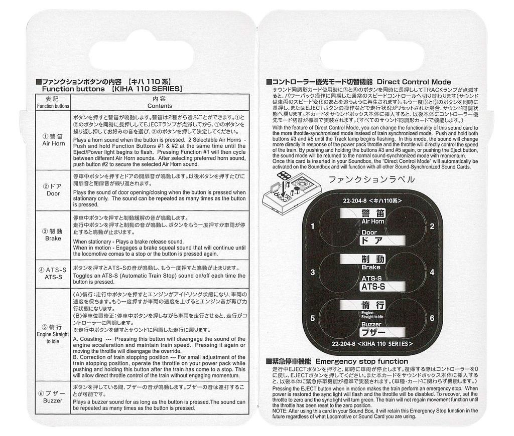 KATO Lydkort Kiha 110-serien 22-204-8 Jernbanemodellrekvisita
