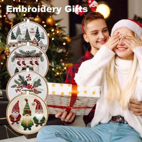 Christmas Embroidery Kit Winter Landscape Embroidery Starter Kit Santa Claus Embroidery