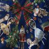 Navy Blue Christmas Fleece Blanket with Giant Plaid Bow, Nutcracker Ballet Dancer Pattern, Festive Throw for Holiday Decor
