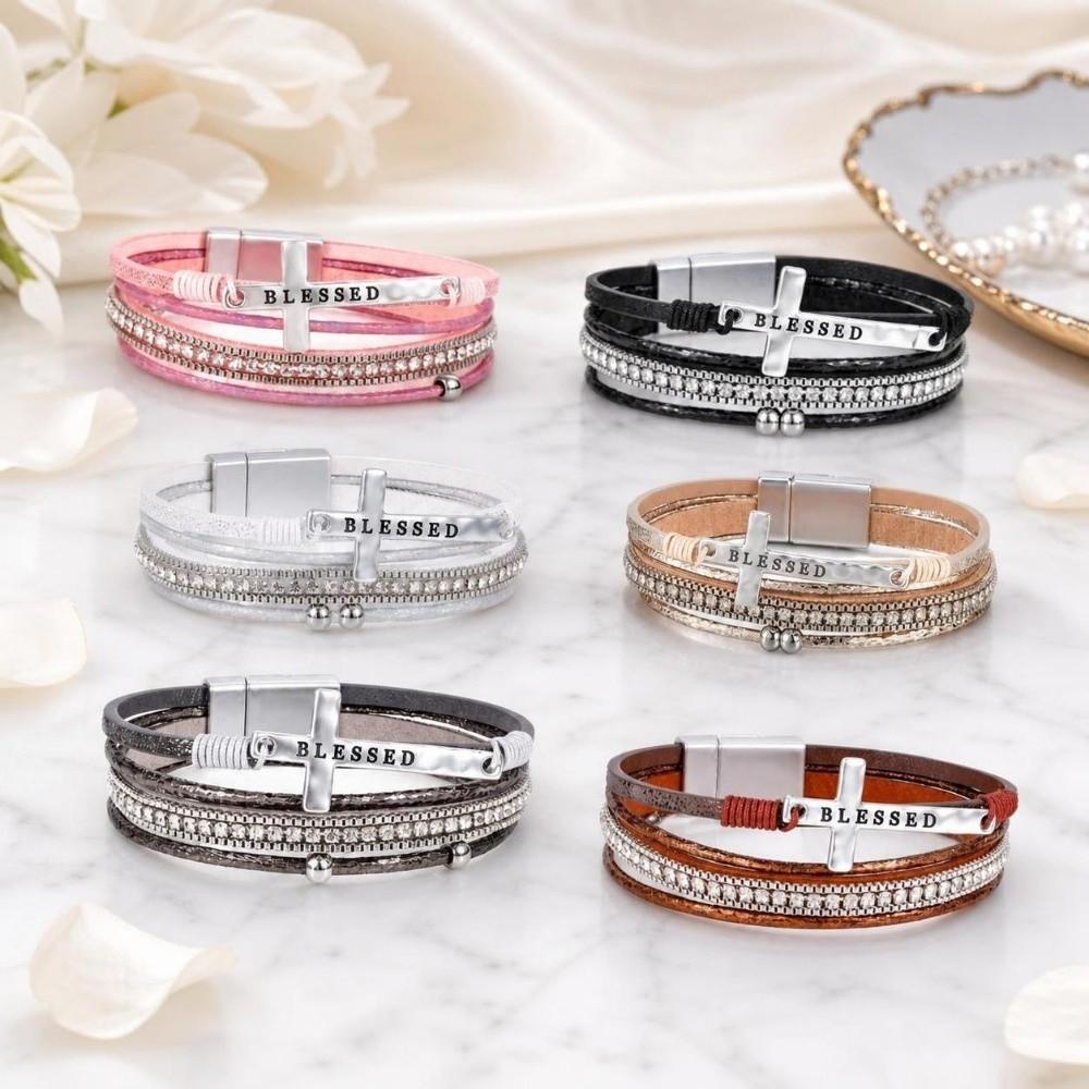 Crystal Magnet Wrap Bracelets Beaded Woven Leather Bracelets Friendship Jewelry